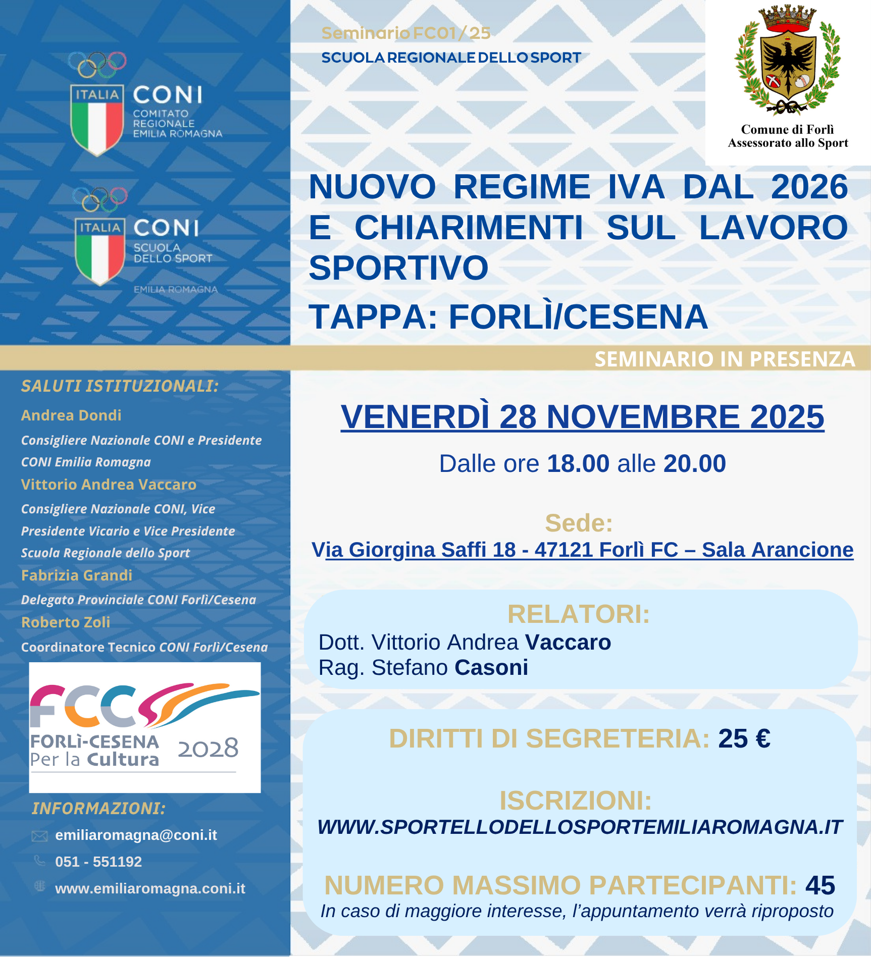 NUOVO REGIME IVA DAL 2026 E CHIARIMENTI SUL LAVORO SPORTIVO – FORLì - CESENA