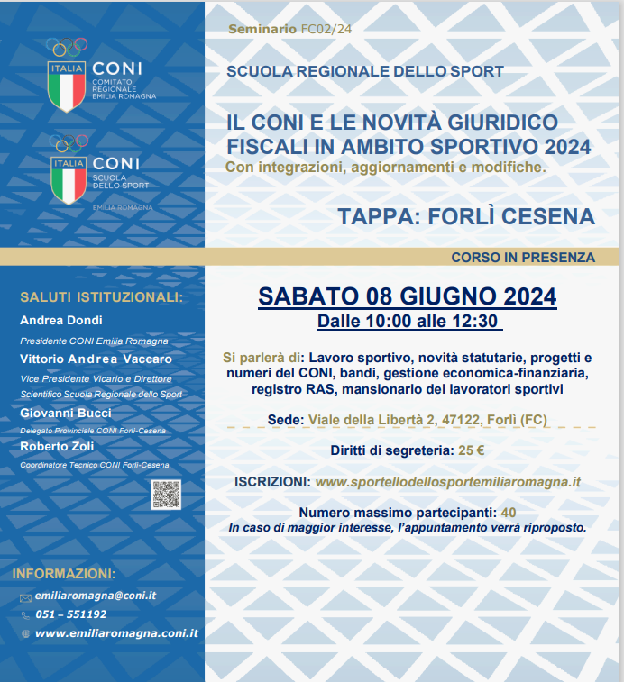 IL CONI E LE NOVITÀ GIURIDICO-FISCALI IN AMBITO SPORTIVO 2024 – Forlì-Cesena