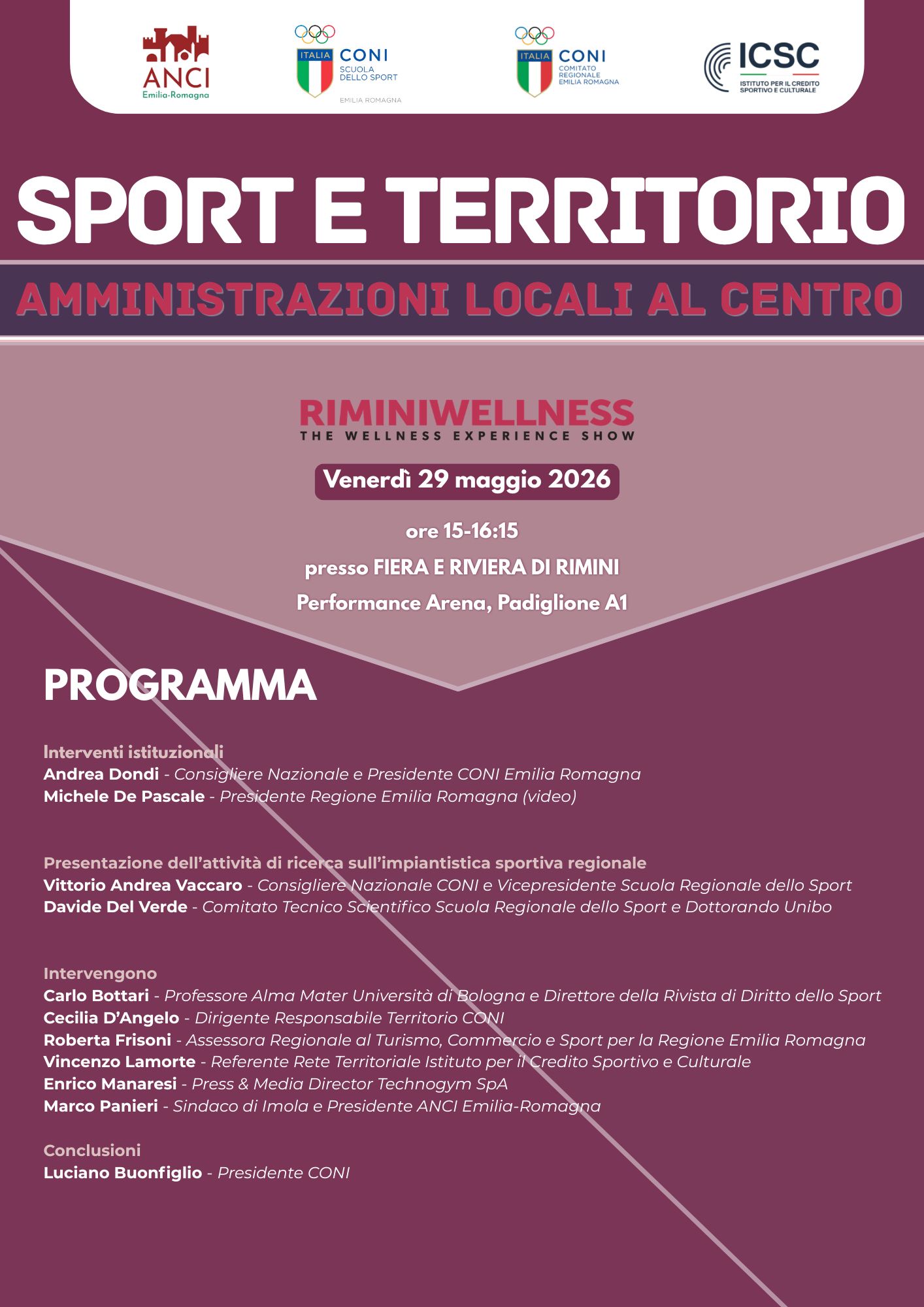 LOCANDINA SPORT E TERRITORIO AMMINISTRAZIONI LOCALI AL CENTRO