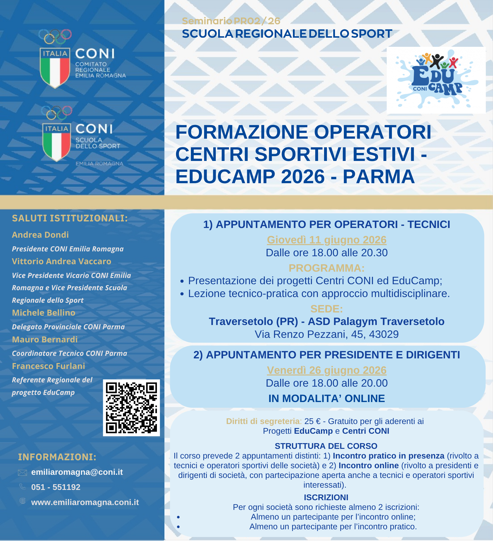 FORMAZIONE OPERATORI CENTRI SPORTIVI ESTIVI - EDUCAMP 2026 - PARMA
