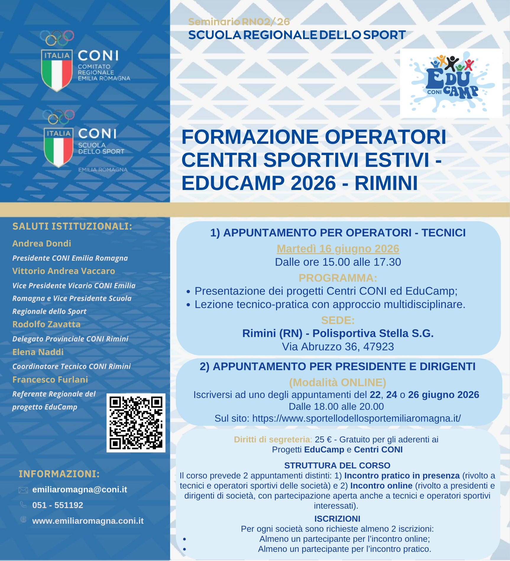 FORMAZIONE OPERATORI CENTRI SPORTIVI ESTIVI – EDUCAMP 2026 – RIMINI