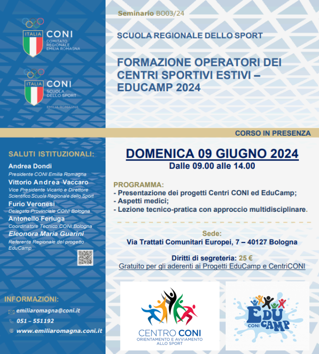 Bologna - FORMAZIONE OPERATORI DEI CENTRI SPORTIVI ESTIVI - EDUCAMP 2024