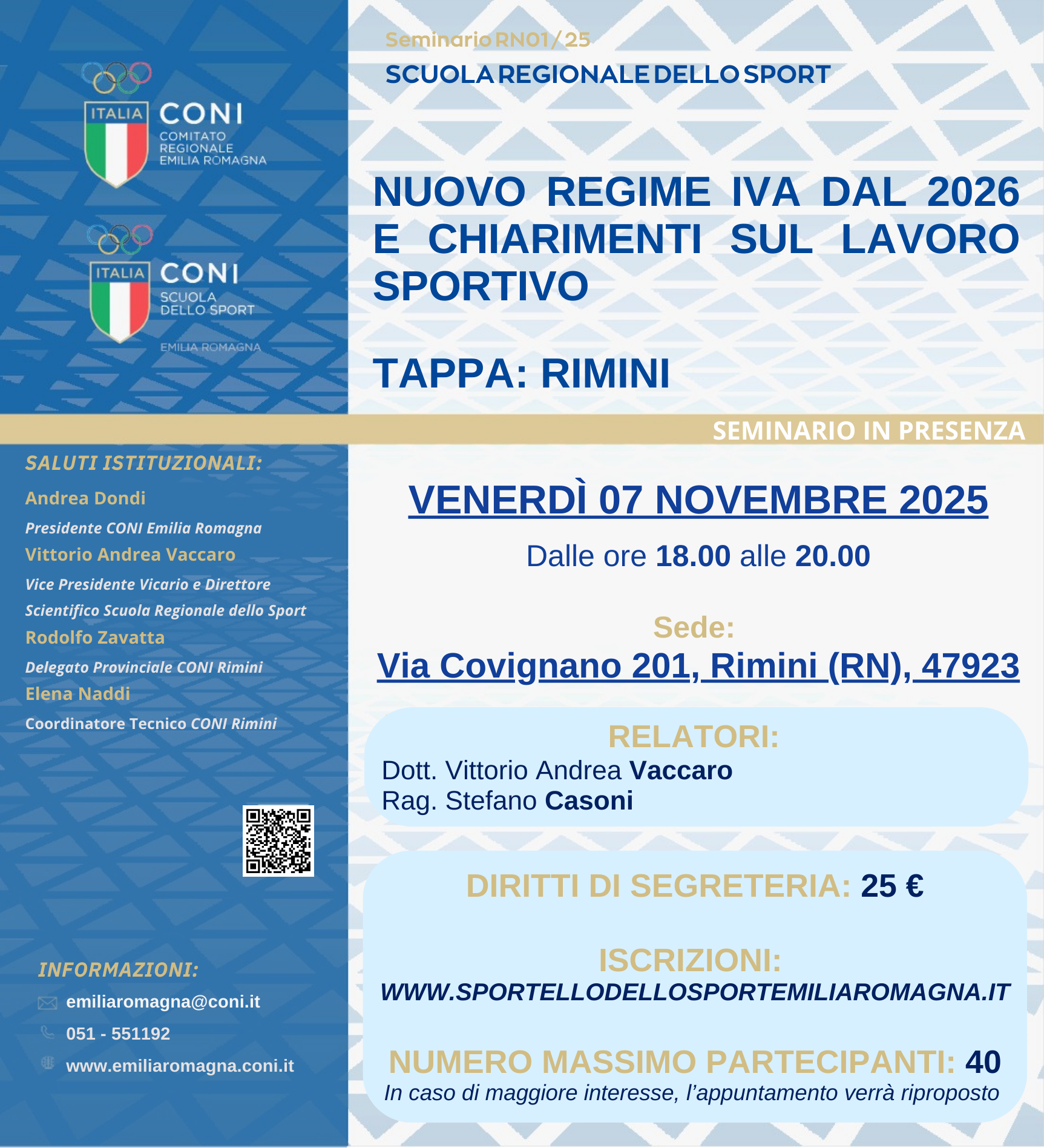 NUOVO REGIME IVA DAL 2026 E CHIARIMENTI SUL LAVORO SPORTIVO – RIMINI