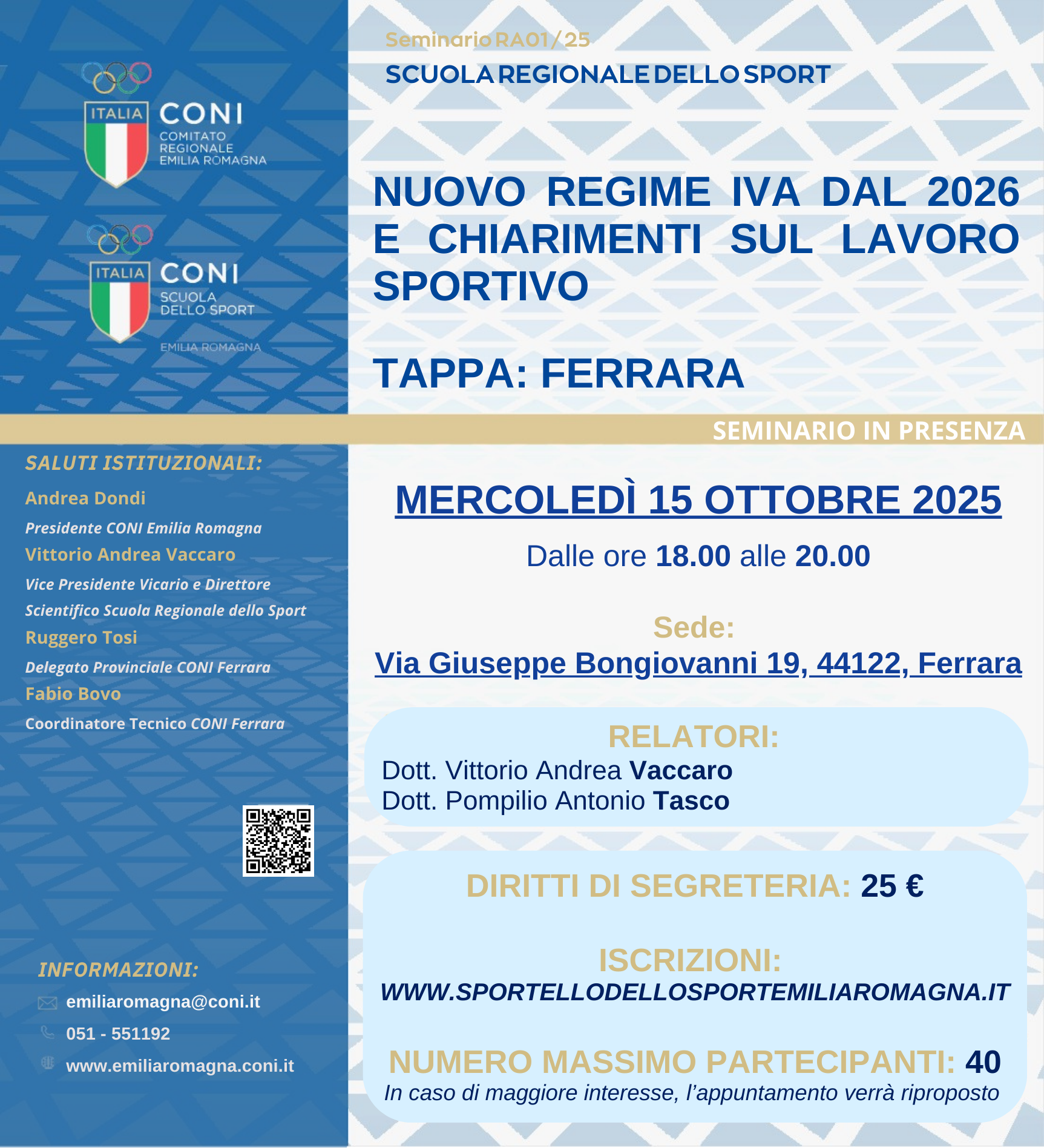 NUOVO REGIME IVA DAL 2026 E CHIARIMENTI SUL LAVORO SPORTIVO – FERRARA