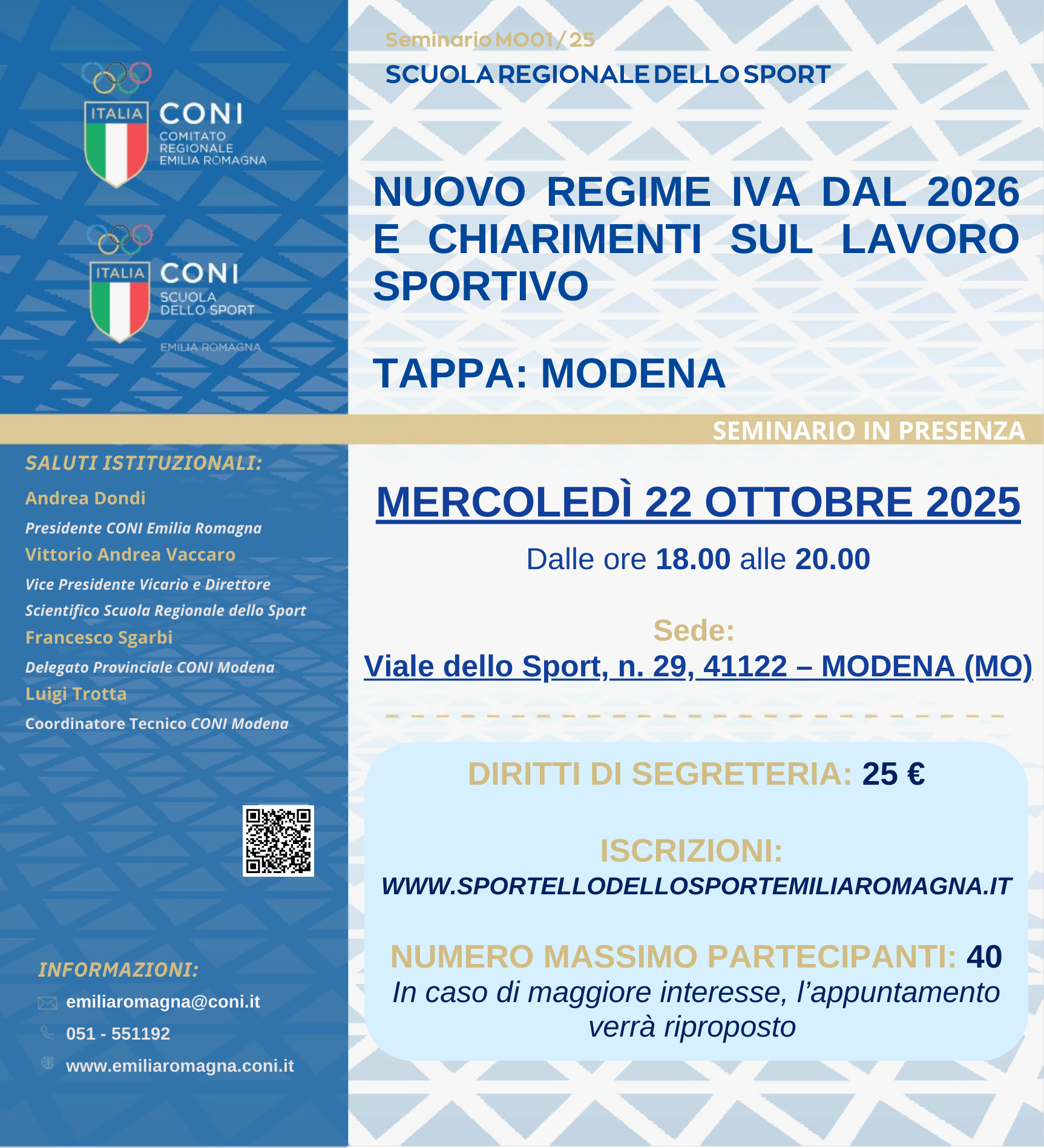 NUOVO REGIME IVA DAL 2026 E CHIARIMENTI SUL LAVORO SPORTIVO – MODENA